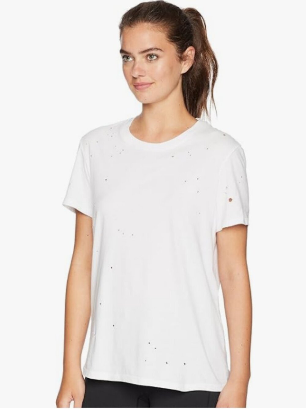 ALO Yoga Women's White Short Sleeve Distressed Tee; Size Large